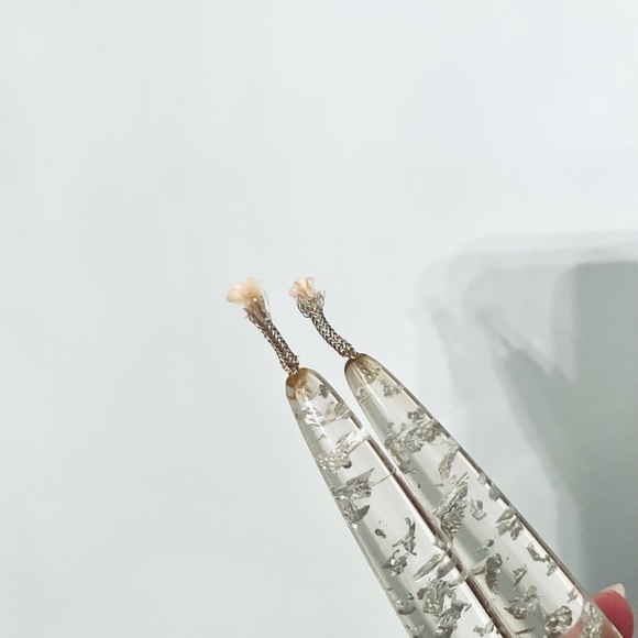 Vintage MCM Lucite Silver Flakes Candle pair - Picture 2 of 6